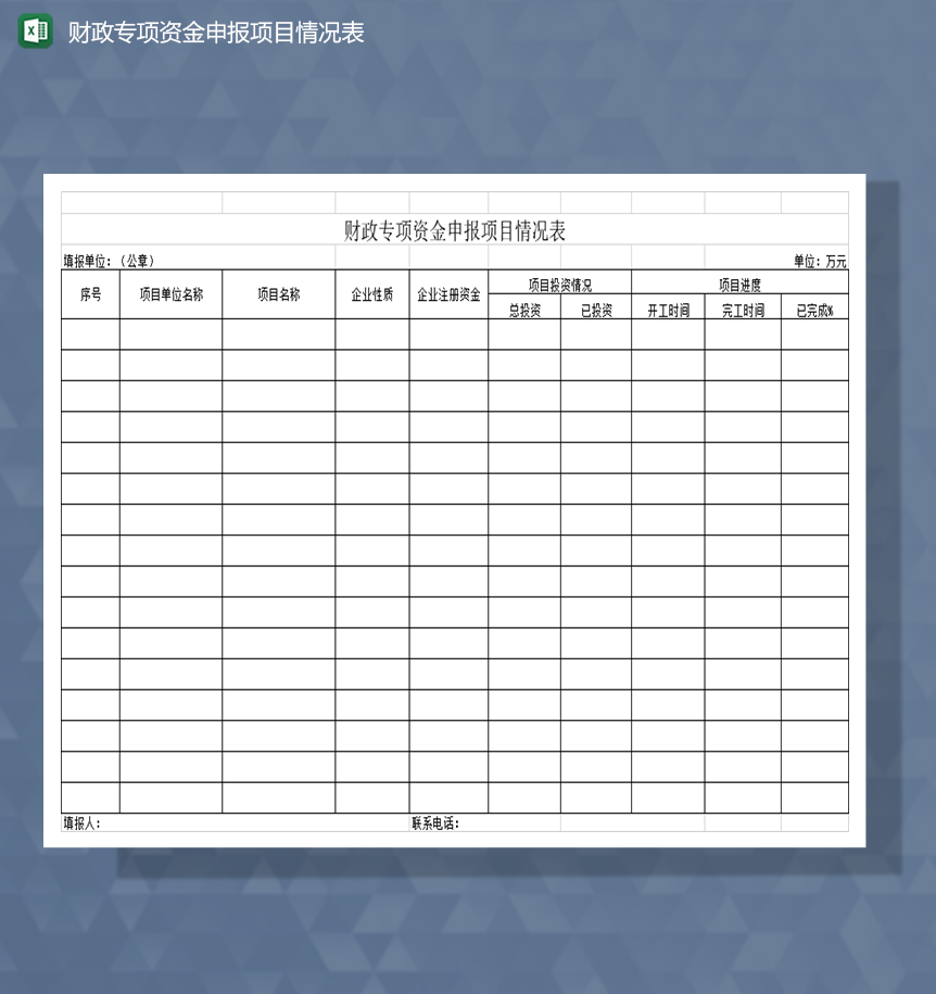 财政专项资金申报项目情况表Excel模板-1