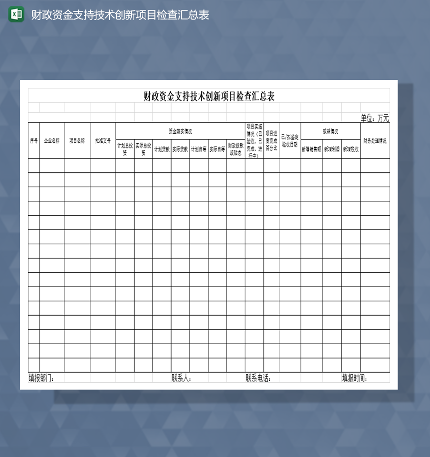 财政资金支持技术创新项目检查汇总表Excel模板-1