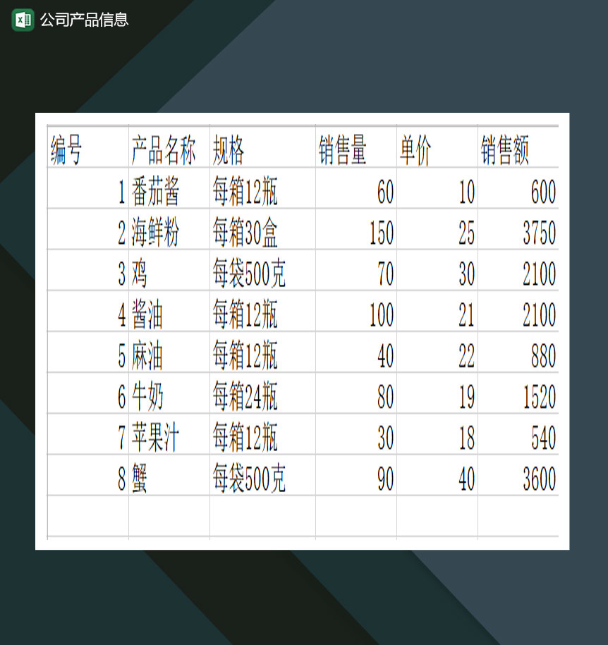 公司产品信息详情单Excel模板-1