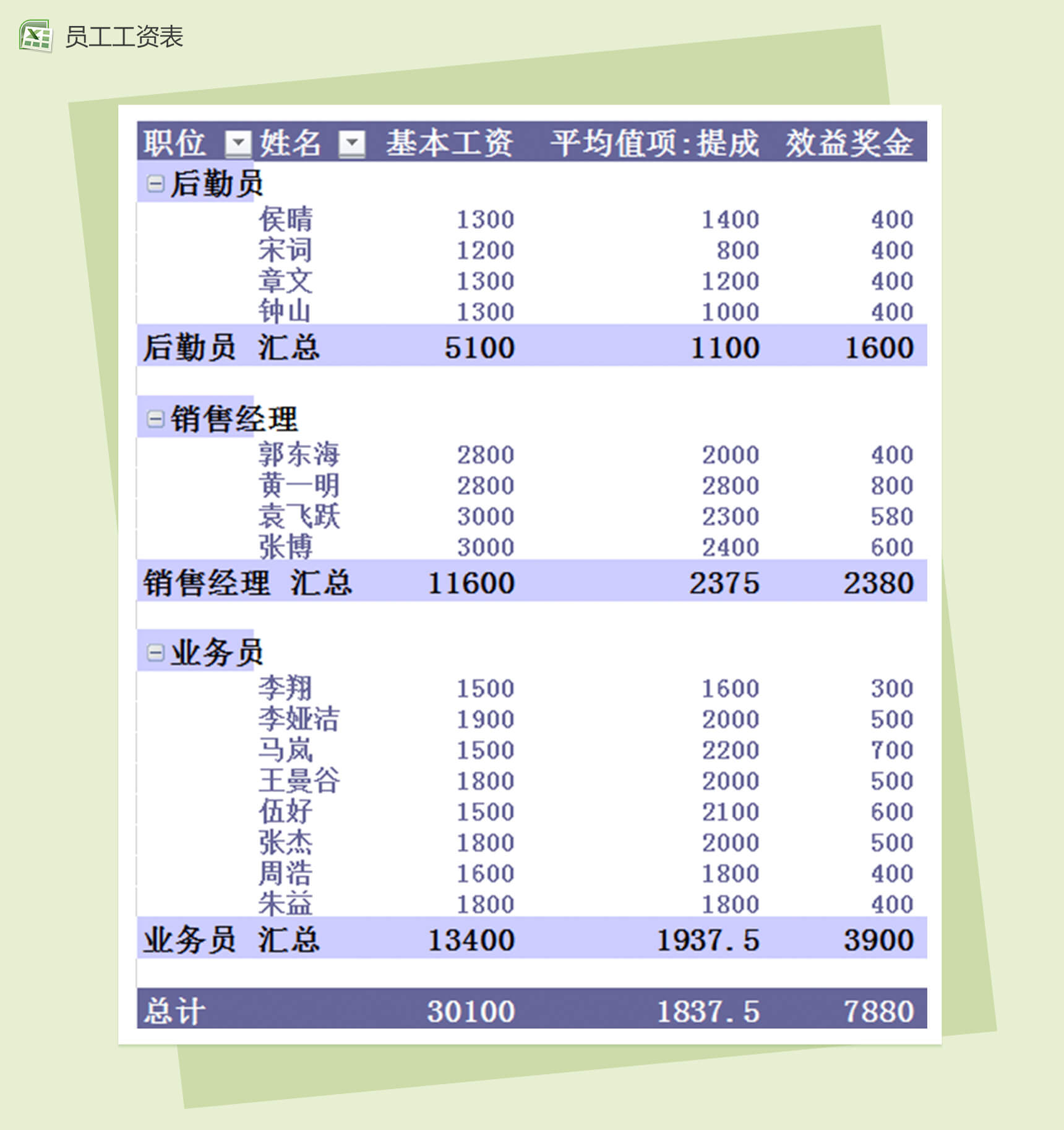 企业员工通用工资透视表-1