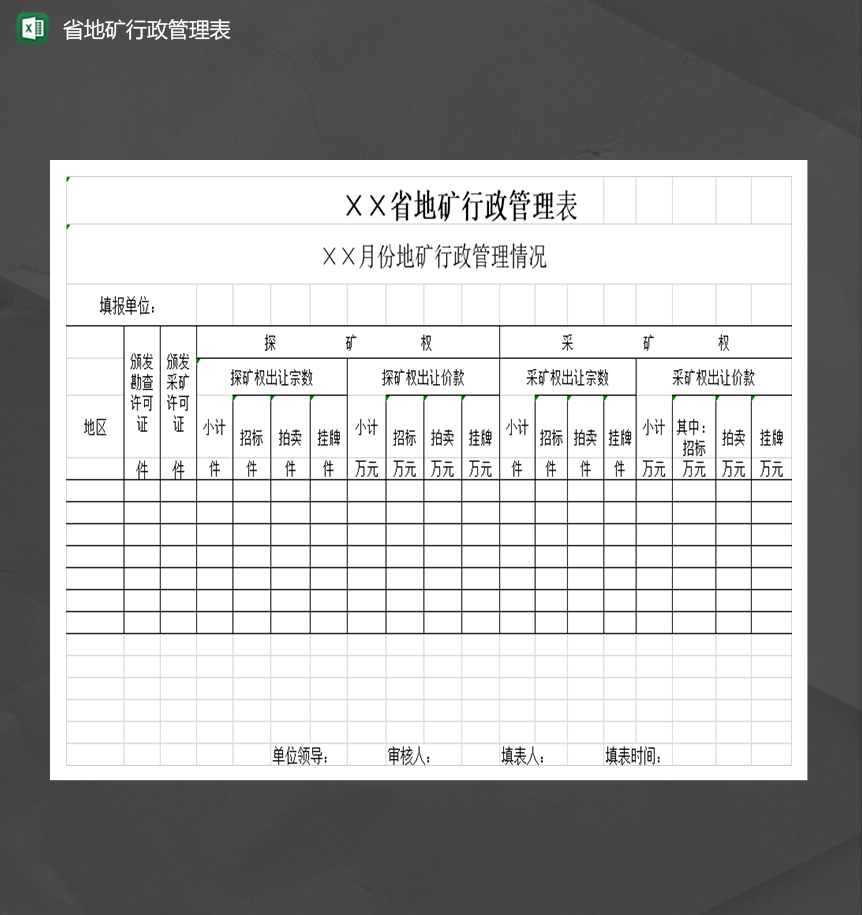 地矿行政管理情况明细表Excel模板-1