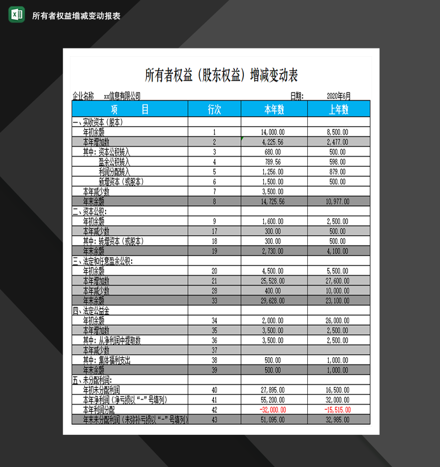 所有者权益增减变动报表财会必备表格制作Excel模板-1