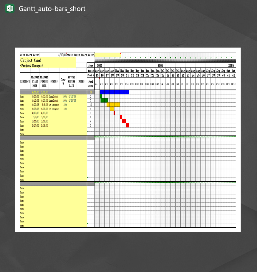 英文版本任务进度计划甘特图Gantt auto bars shortExcel模板-1