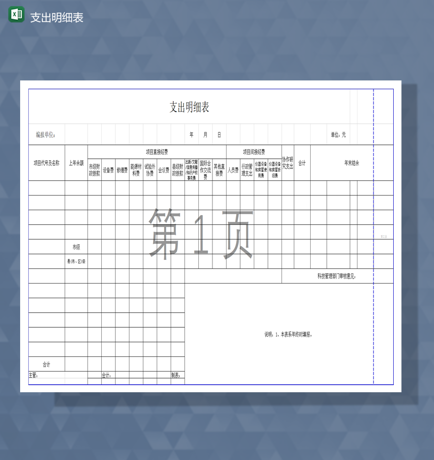 财务报表行政财政支出详情报表Excel模板-1