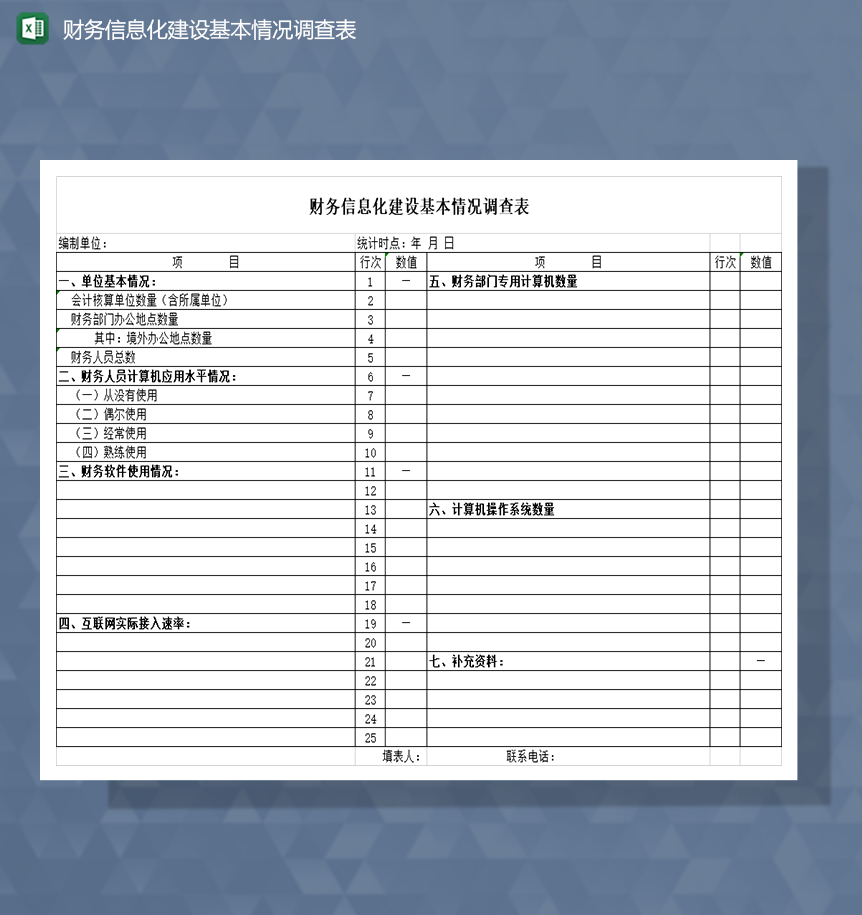 财务信息化建设基本情况调查表Excel模板-1