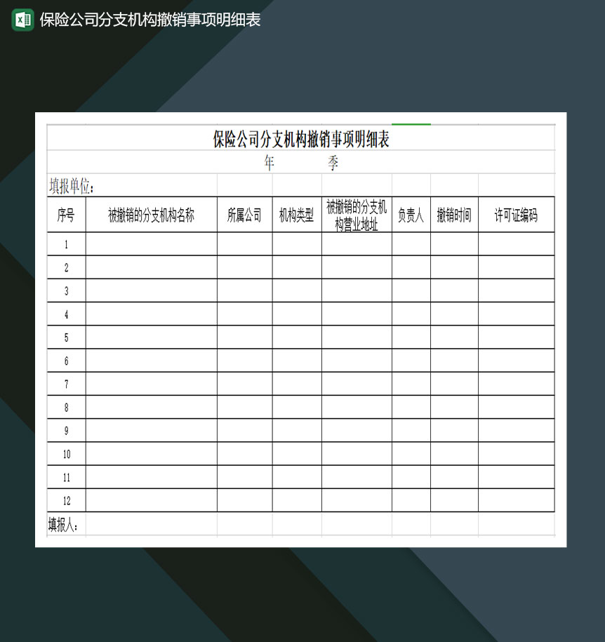 保险公司分支机构撤销事项明细表Excel模板-1