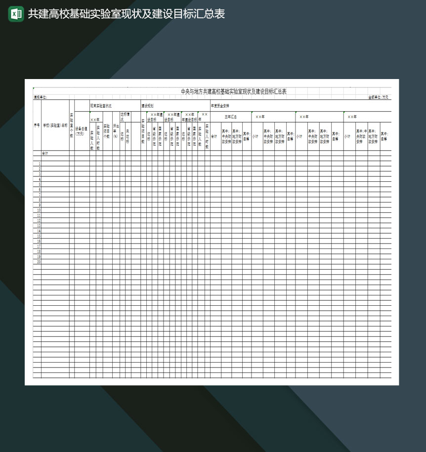 高校基础实验室现状及建设目标汇总表 Excel模板-1