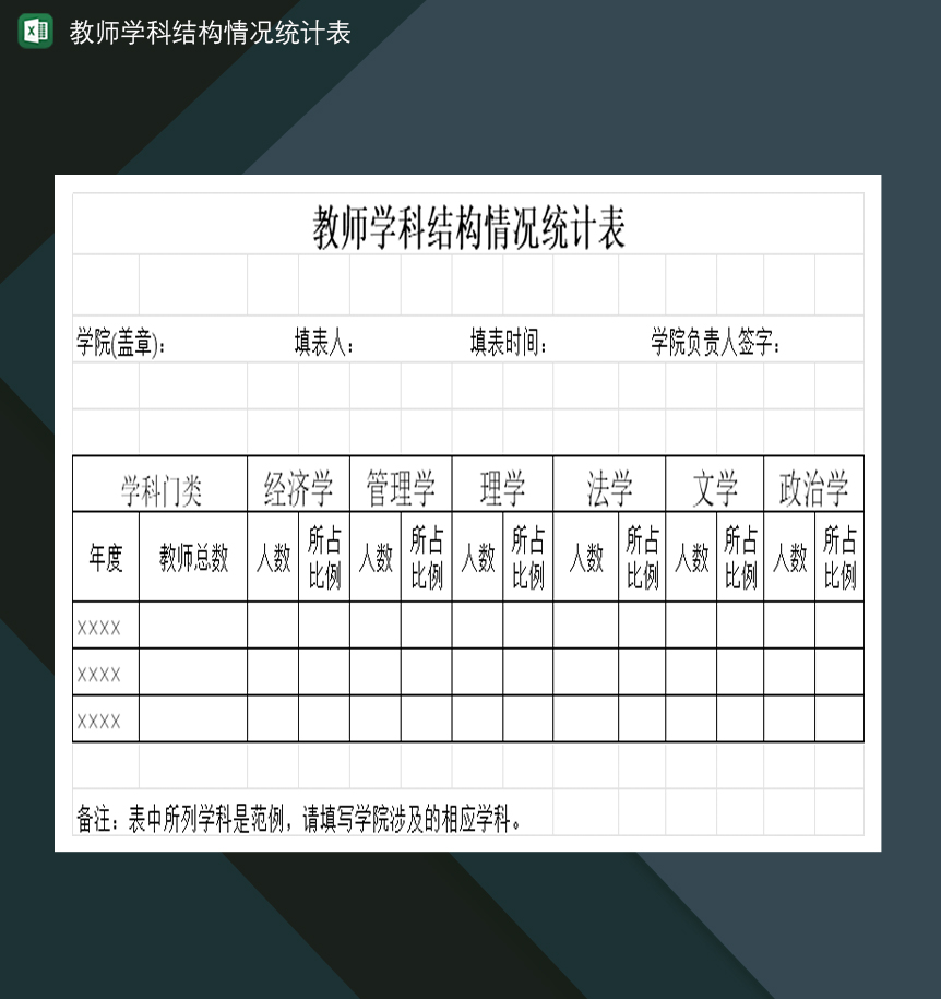 全院教师学科结构分析情况统计表Excel模板-1