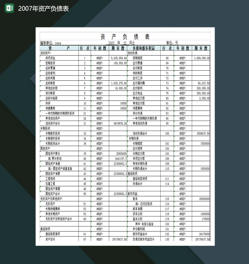 2020年公司资产负债数据表统计Excel模板-1