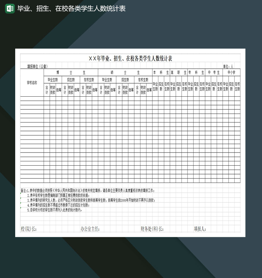 毕业招生在校各类学生人数统计表Excel模板-1