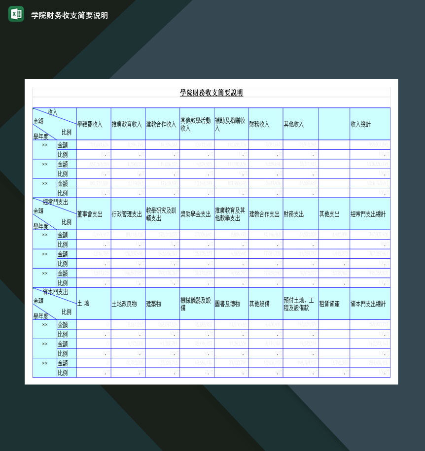 重点高等学院财务收支简要说明Excel模板-1