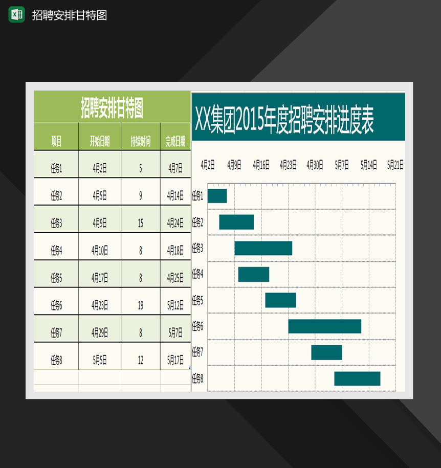 招聘安排的甘特图Excel模板-1