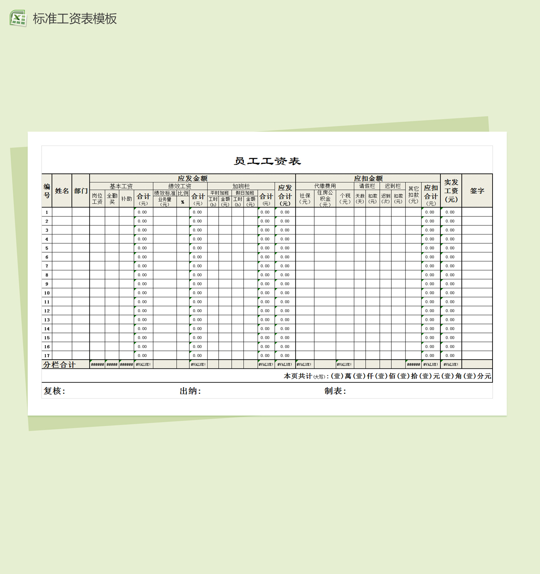 员工工资表excel表格模板-1