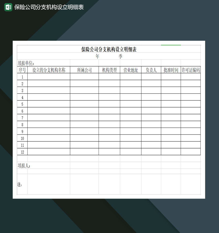 保险公司分支机构设立明细表Excel模板-1