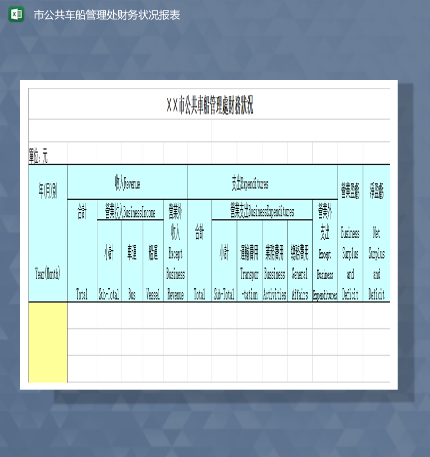 市公共车船管理处财务状况报表Excel模板-1