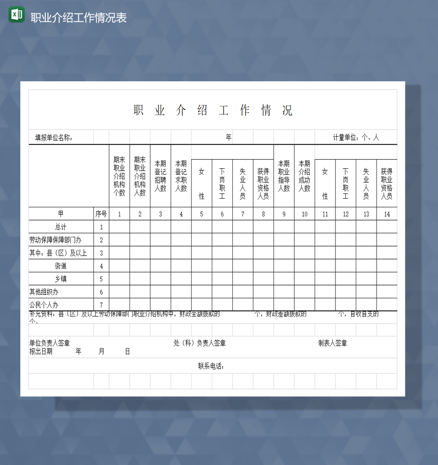 公司职业介绍工作情况表详情表Excel模板-1