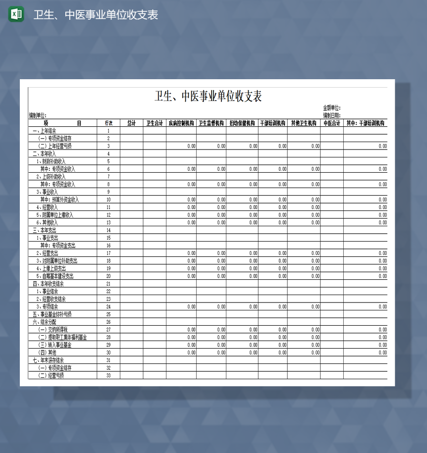 卫生中医事业单位收支表财务收支报表Excel模板-1