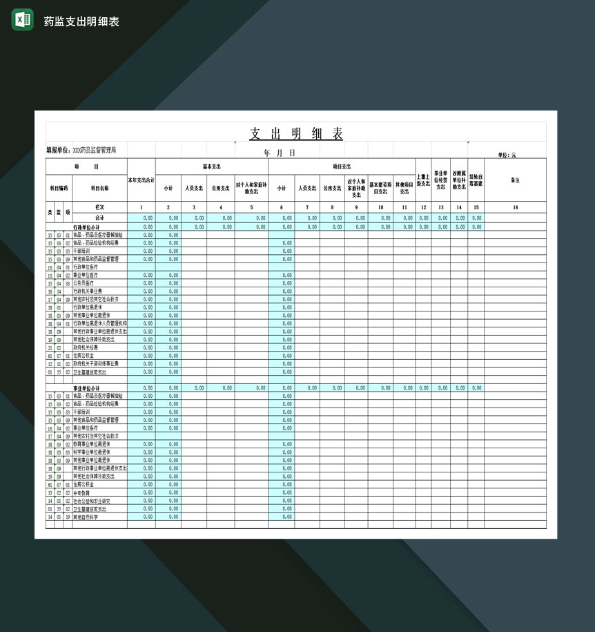 关于药监支出明细表Excel模板-1