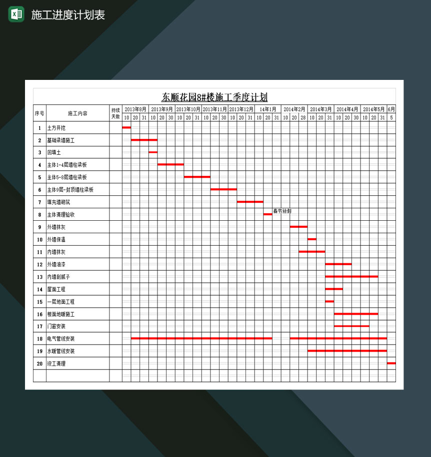 建筑施工工程进度计划表Excel模板-1