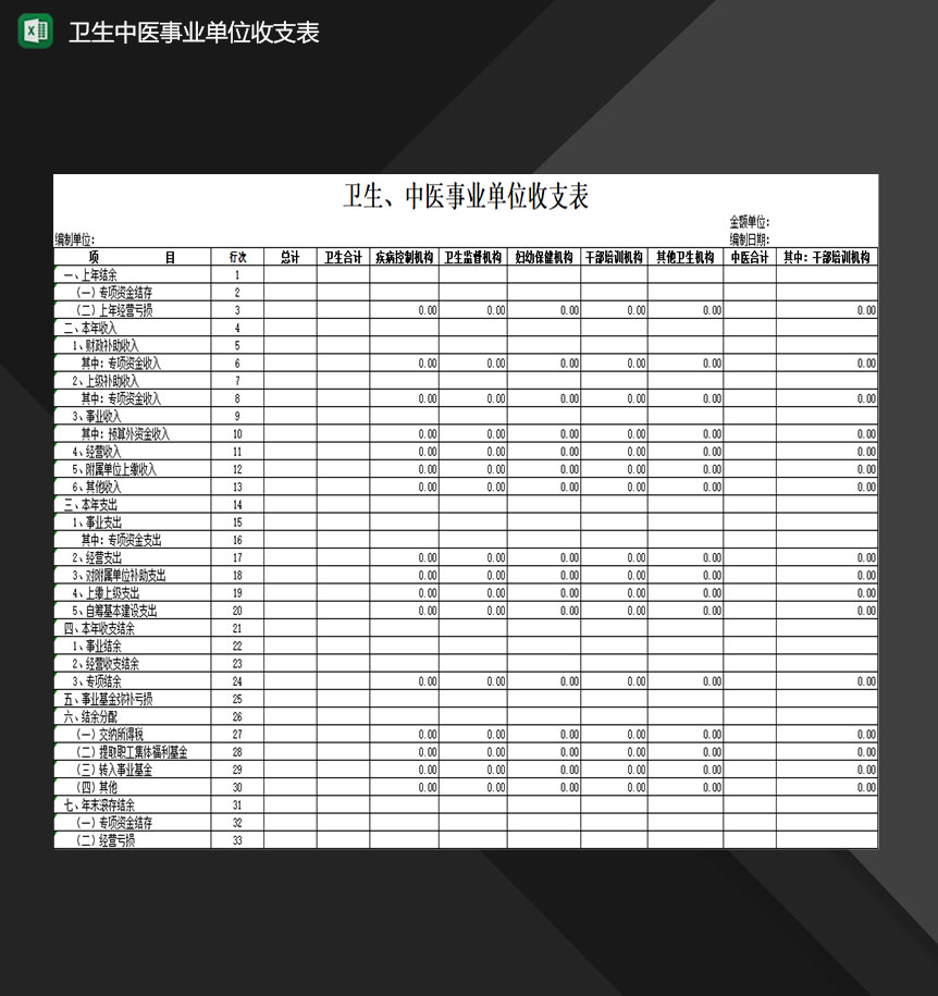 卫生和中医事业单位财务收支表Excel模板-1