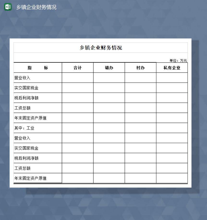 乡镇企业营业收入财务情况统计表Excel模板-1