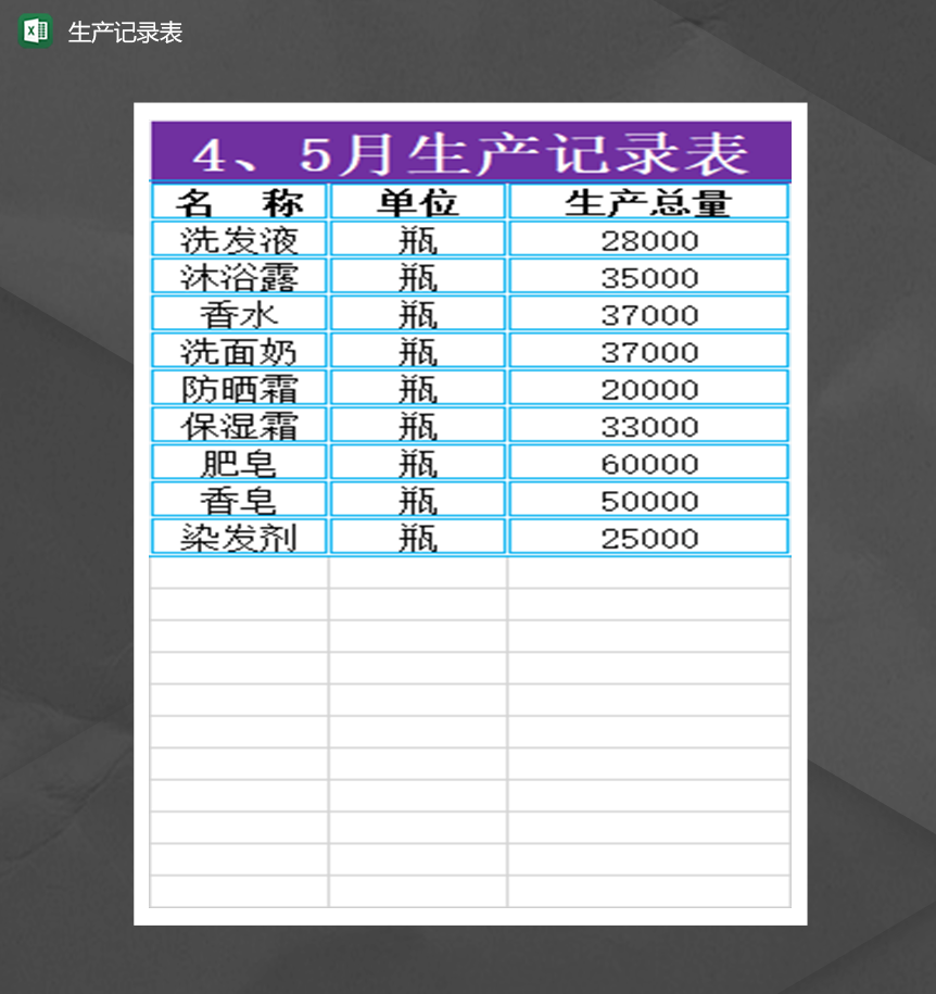 产品生产记录报表月报表Excel模板-1