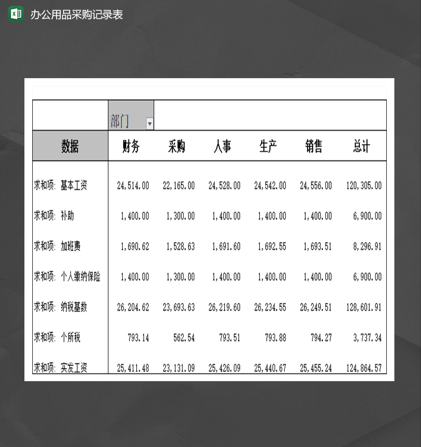 办公用品采购记录汇总统计报表Excel模板-1