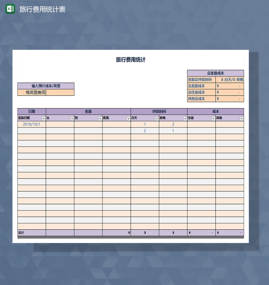 旅行活动费用统计Excel模板-1