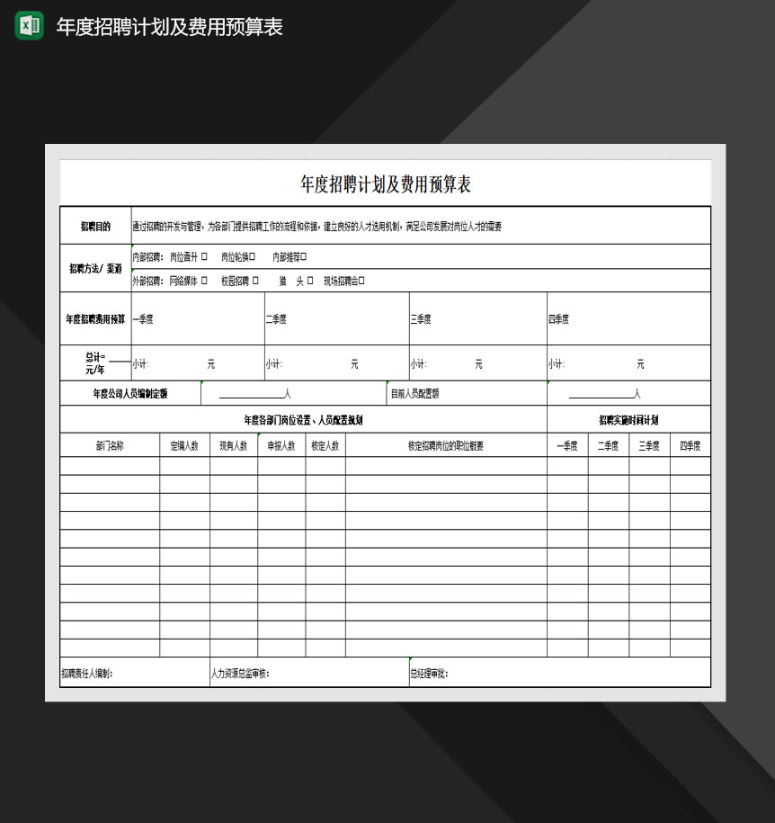 年度招聘计划及费用预算表Excel模板-1