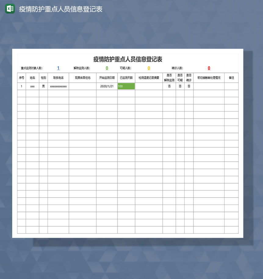 疫情防控期间重点人员信息登记Excel模板-1