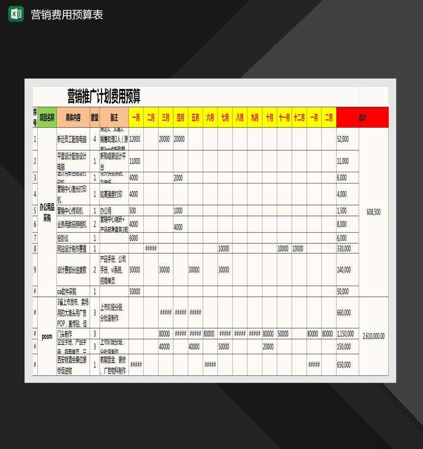 带公式营销部费用预算表Excel模板-1