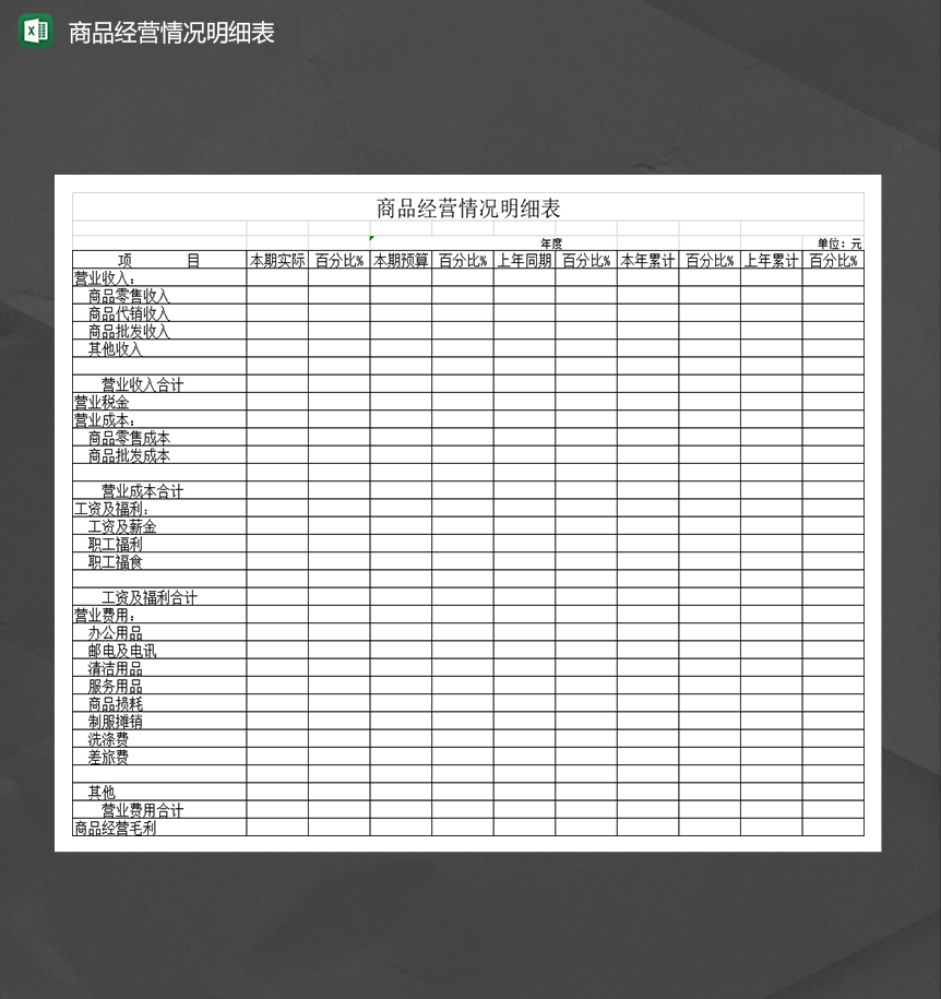 商品经营情况明细表Excel模板-1