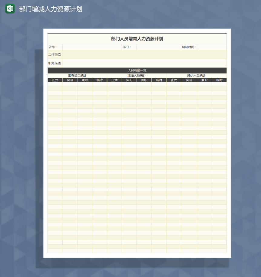 部门人员增减人力资源计划Excel模板-1