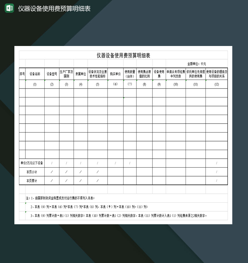 医疗仪器设备使用费预算明细表Excel模板-2