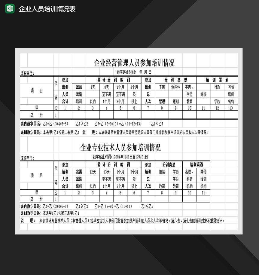 企业人员培训情况表Excel模板-1