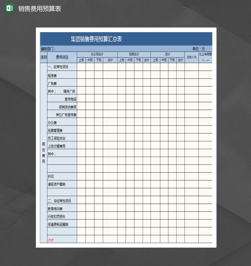 集团营销费用预算汇总表Excel模板-1