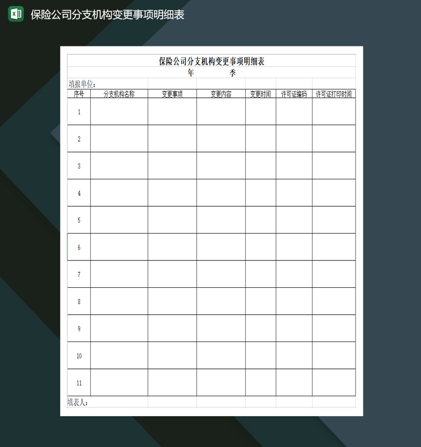 保险公司分支机构变更事项明细表Excel模板-1