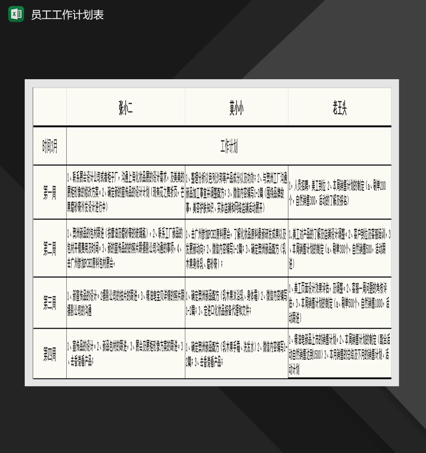 员工季度工作计划Excel模板-1