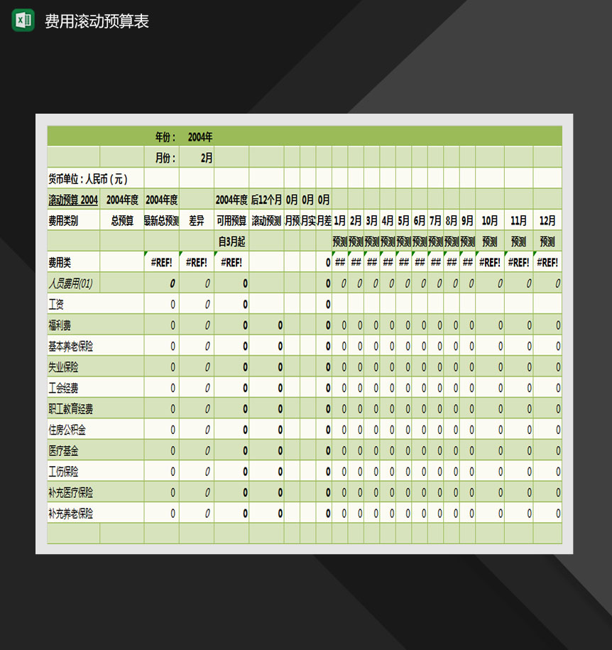 公司部门费用滚动预算表Excel模板-1