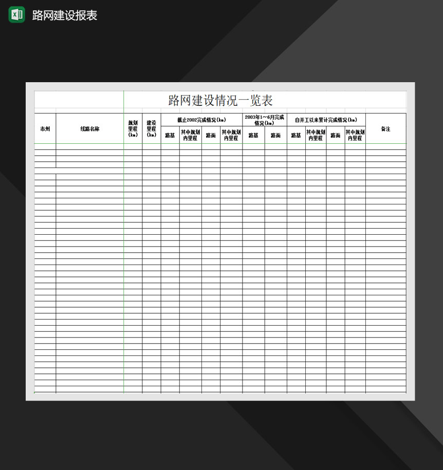 路网建设情况一览表Excel模板-1