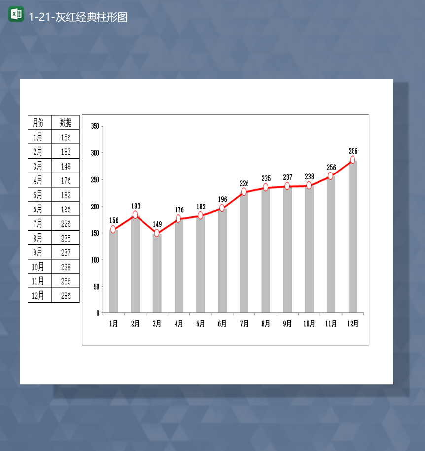 2020年月份数据分析统计详情报表灰色柱形图表Excel模板-1