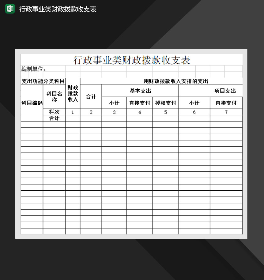 行政事业类财政拨款收支表Excel模板-1