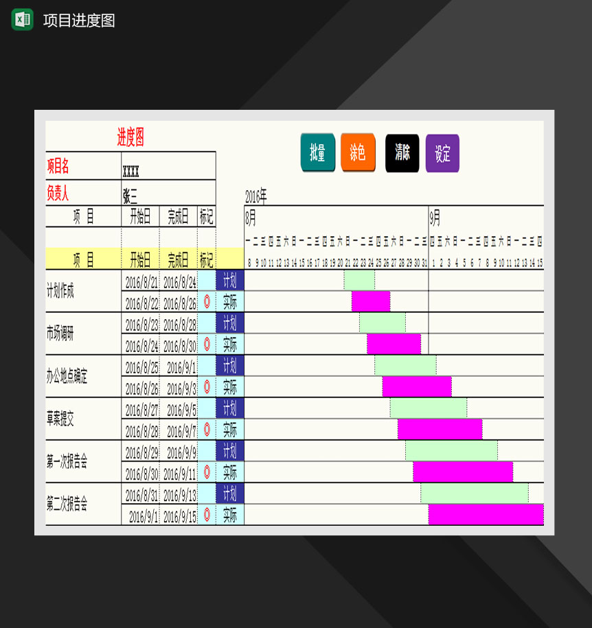 全自动项目进度甘特图Excel模板-1