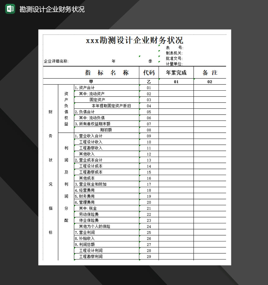 勘测设计企业财务状况Excel模板-1