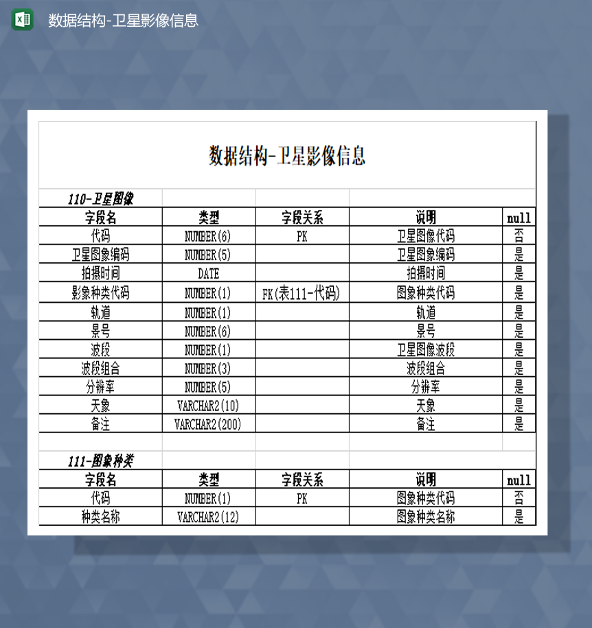 数据结构卫星影像信息收集汇总表Excel模板-1