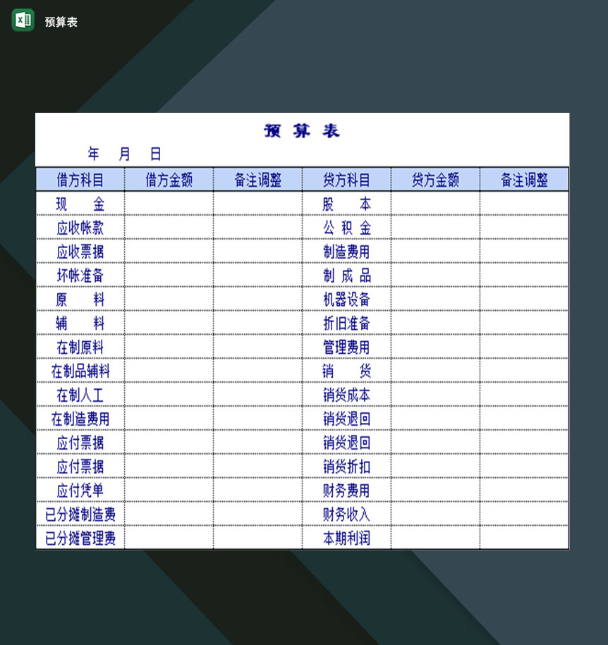 企业公司年度财务预算明细登记表格Excel模板-1