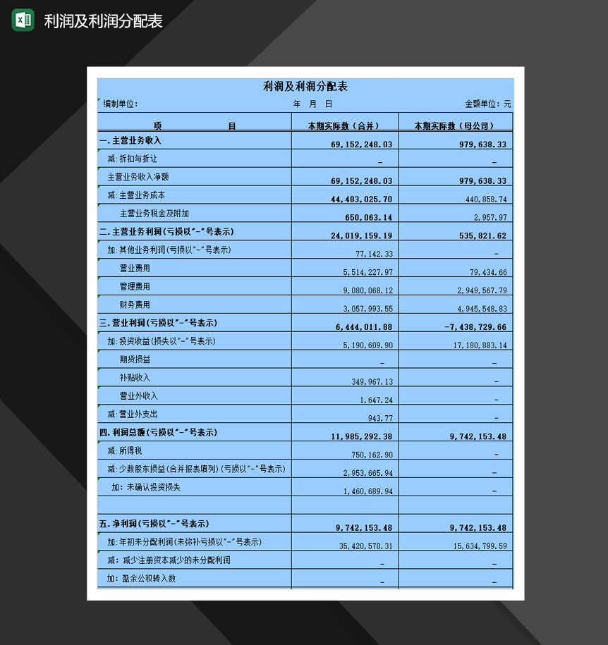 利润及利润分配表Excel模板-1