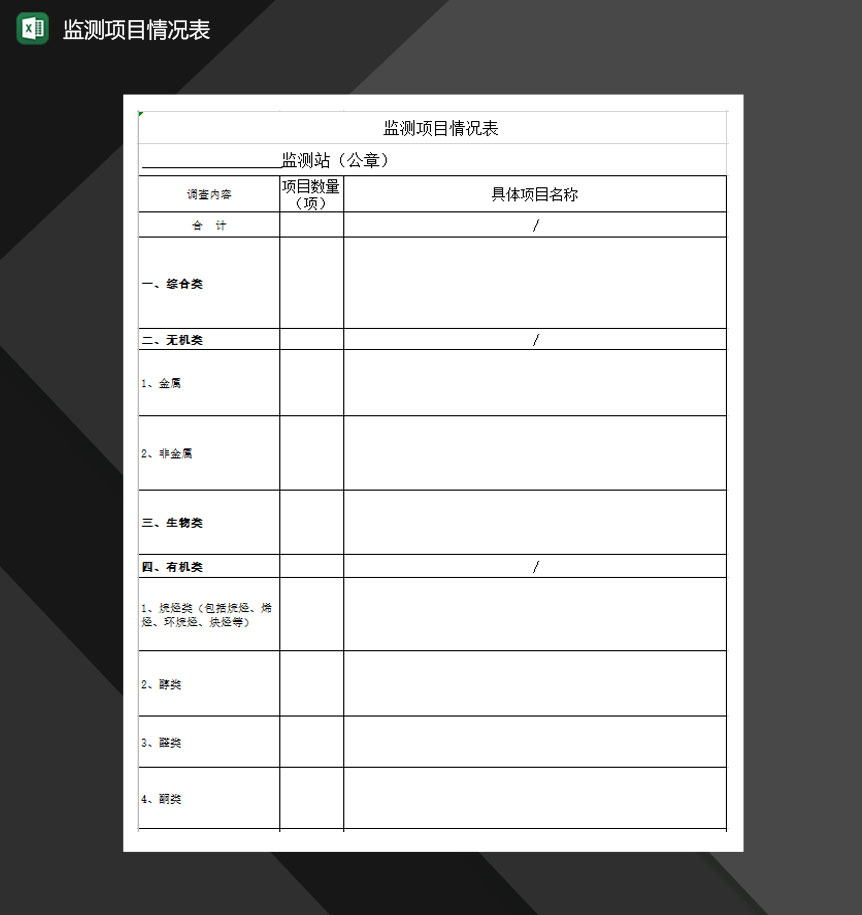 监测项目情况表调查表Excel模板-1