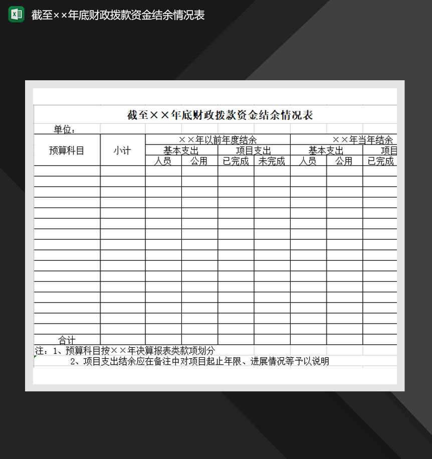 财政拨款资金结余情况年报表Excel模板-1