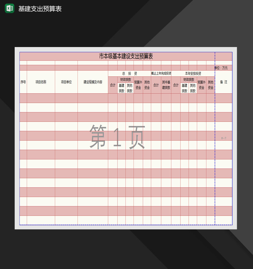 市本级基本建设支出预算表Excel模板-1